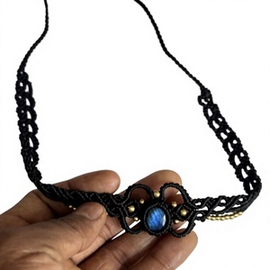 Handmade <b>Silver</b> Moonstone Black Macrame Vintage IGI Certified <b>Choker</b> Necklace Wholesale - Product Image 1
