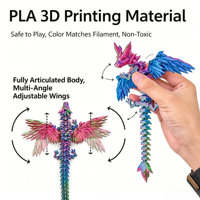 Dragon en cristal imprimé en 3D avec ailes articulées flexibles, jouet, cadeau pour panier de Pâques, décoration de bureau et objet de collection pour les fêtes