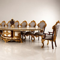 Ensemble table et chaises de salle à manger en bois massif de style français, sculpté et doré à la feuille d'or, style européen, table de cuisine de luxe haut de gamme