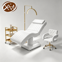 Table de massage électrique de luxe beige à 3/4 moteurs pour salon de beauté, lit de tatouage, lit facial, lit esthétique incurvé pour cils, lit de beauté