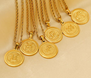 Superventas 12 <span class=keywords><strong>signo</strong></span> del zodiaco collar 18K oro impermeable Acero inoxidable <span class=keywords><strong>signo</strong></span> del zodiaco colgante collar <span class=keywords><strong>para</strong></span> regalo - Product Image 1