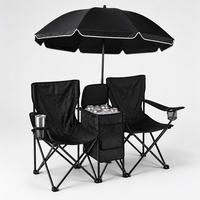 Banc de camping pliable 2-en-1 noir mat toutes saisons avec auvent amovible, design durable et respirant pour la plage et la randonnée