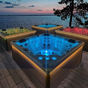 Cascada de masaje al aire libre Spa Piscina cuadrado Bañera de hidromasaje con LED <span class=keywords><strong>Precio</strong></span> de fábrica Función de <span class=keywords><strong>jacuzzi</strong></span> 5 <span class=keywords><strong>personas</strong></span> - Product Image 1