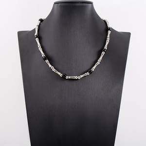Bamboo Joint Beaded Necklace <b>Titanium</b> Steel Black Beads Short Clavicle Chain Fashion Jewelry For Women - Product Image 2