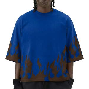 Men's Oversized Washed Cotton T-<b>Shirt</b> Short Sleeve O-Neck <b>Flame</b> Print Street Style Jersey Knit Regular Length Men's T-<b>Shirt</b> - Product Image 5