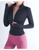 Veste de yoga pour femme, haut de sport à manches longues et col montant, séchage rapide, pour l'automne et l'hiver, vêtement de fitness ajusté pour femme