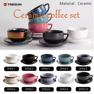 แก้วกาแฟพร้อมจานรองลายเตาเผา สำหรับคาปูชิโน เอสเพรสโซ ลาเต้ ทำจากเซรามิกพอร์ซเลน - Product Image 2