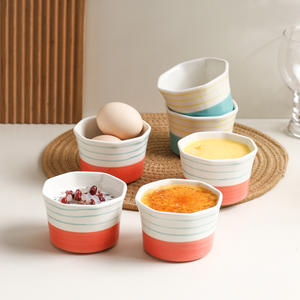 Vente en gros de ramequins en céramique <span class=keywords><strong>plat</strong></span> de cuisson allant au four pour pouding plats en porcelaine crème brûlée mini bols de service - Product Image 1