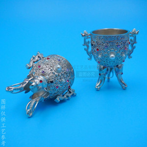Ensemble à vin plaqué argent fait main avec incrustations de perles et de pierres précieuses, modèle géométrique, décoration d'intérieur, cadeau - Product Image 1