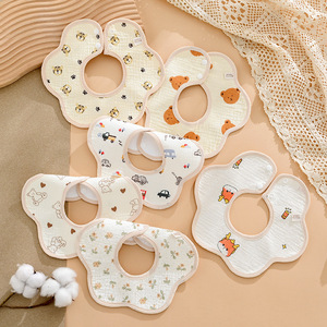Bavoir pour bébé garçon en pur coton, imperméable, anti-bave, pour nouveau-né, à motif dessin animé, en forme de fleur, à pétales en crêpe, transfrontalier - Product Image 2