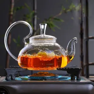 Großhandel Glas kessel Teekanne Klare hitze beständige Glas Teekanne Hohe Boro silikat glas Teekanne mit Aufguss und Griff