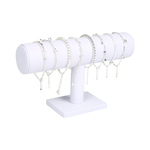 Expositor de Joyería de Metal Personalizado con Base Metálica, Soporte en Forma de T de Cuero PU Blanco para Pulseras - Product Image 1