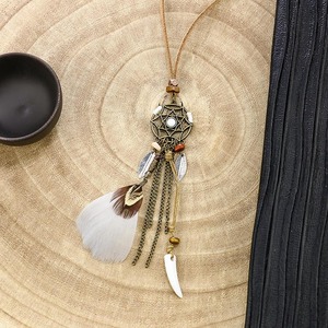 Feather Tassel <b>Necklace</b> Alloy <b>Long</b> Sweater Chain Boho Style Unisex Jewelry Gift - Product Image 2