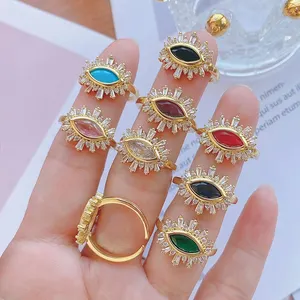 Dainty Multi Color Cubic Zirconia Eyelashes Shape Charm Rings,Fancy Design Open Ring Crystal Eye Finger Rings Jewelry Findings