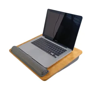 WDF ODM Notebook stand Lap desk Base para laptop Cushioned Bamboo laptop stand holder Wood laptop table with handle