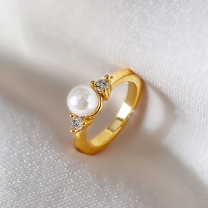 Bijoux de mode classiques, bague en zircon plaquée or 18 carats, imitation perle, anneaux délicats pour femmes - Product Image 3