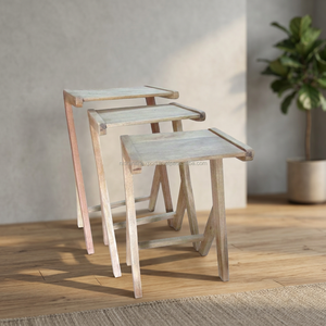 Tabouret gigogne en bois de manguier massif au design industriel vieilli pour maison de style farmhouse, bureau, salon et chambre - Product Image 3