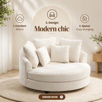 Fauteuil barillet moderne surdimensionné en tissu chenille avec dossier capitonné et accoudoirs ronds pour salon, chambre ou coin lecture