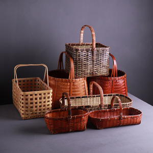 Handmade <b>Bamboo</b> Woven <b>Basket</b> Rectangle Kitchen Storage <b>Basket</b> With Rattan Handle For Neatening - Product Image 3