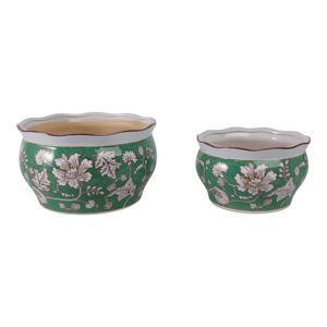 Vasi per Fiori in Ceramica con Design Floreale Verde per Arredamento Interno ed Esterno - Product Image 1