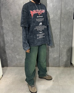 カスタムロゴDTGプリントドレスツーピースグラフィックTシャツ100% コットン特大サーマル長袖ストリートウェアシャツ - Product Image 1