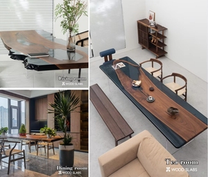 โต๊ะกาแฟอีพ็อกซี่วาลนัทสีดำแบบอเมริกันโต๊ะรับประทานอาหารอีพ็อกซี่หรูหราทันสมัย - Product Image 4