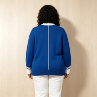 Pull en tricot pour femme de haute qualité, logo personnalisé, broderie en chenille, fabrication directe d'usine, cardigan bleu d'hiver