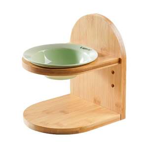 Soporte elevado para tazón de gato B.HAPPY PET de bambú, comedero con forma redonda de madera maciza para gatos - Product Image 1