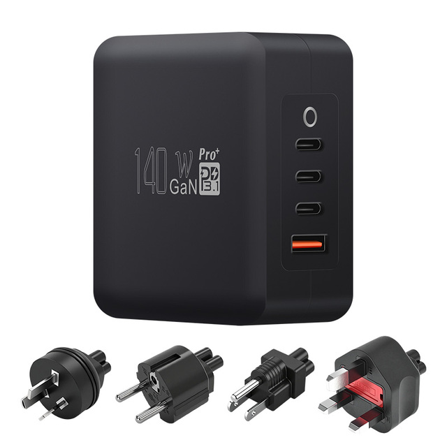 Interchangeable Convertible Plug 3c1a Pd3.1 Type c Usb Pd Qc Pps 140w Gan Fast Travel Charger for Mobile Phone Laptop Adapter