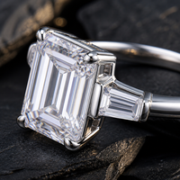 Bague en Moissanite couleur argent, taille émeraude, trapèze, trois pierres serties à griffes, bijoux de mariage pour femme, vente en gros, cadeau