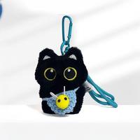 Pendentif chat noir super mignon en peluche, avec cordon tressé à la main, disponible en plusieurs couleurs, cadeau pour amis