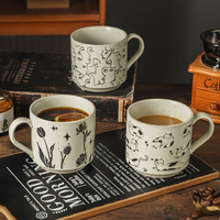 Mug Kopi Keramik Motif Kucing Timbul Gaya Baru Desain Kontemporer Kreatif Artistik Nordik untuk Pasangan 301-400ml Aman untuk Mesin Cuci Piring Hadiah