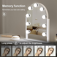 Écran tactile LED personnalisable pour miroir de courtoisie, design en arche, 9 ampoules à intensité variable pour table de maquillage, miroir sur pied