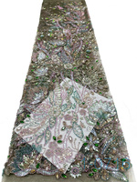 Tissu en dentelle de tulle de luxe brodé de sequins YZ, perles nigérianes et broderies de perles faites à la main, idéal pour les fêtes