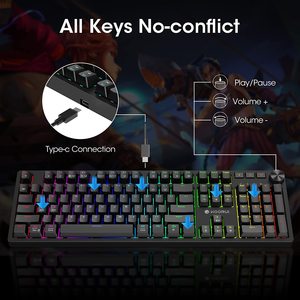 Teclado Mecánico KOORUI de 104 Teclas, USB, Cableado, Retroiluminación RGB de 26 Colores, con Interruptores Marrones, para Juegos - Product Image 3
