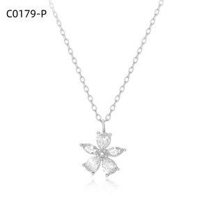 Collier pendentif fleur Amy Amy plaqué argent avec zircon cubique taille marquise, bijou classique pour femme, idéal pour le quotidien, cadeau - Product Image 3