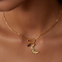Collier pendentif lune et étoile en argent sterling 925 Yinshiqi avec fermoir réglable et chaîne trombone tendance plaquée or 14K 18K