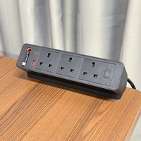 Multiprise de bureau réglable haut de gamme avec câble, alimentation CA, triple prise et chargeur USB pour salles de réunion