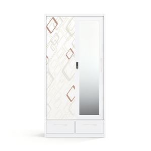 Armoire métallique imprimée avec portes coulissantes miroir et deux tiroirs, 900 mm, conception démontable - Product Image 1