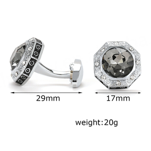 Hot Selling High Quality Octagonal Grey Crystal Alloy Cufflinks for Men Luxury Diamond Cuff Links Shirts - Product Image 2
