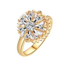 Geometric Zircon <b>Ring</b> Copper Gold Plated Snowflake Adjustable Anxiety Spin <b>Rings</b> <b>Stress</b> Relief Jewelry For Women - Product Image 5