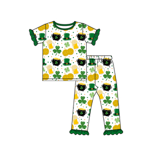 Baby <strong>St</strong>. <strong>Patrick's</strong> <strong>Day</strong> Pajama Set Toddler Girl Short Sleeve Long Pants Holiday Print Boutique Loungewear Wholesale Pre-order - Product Image 5