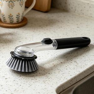 Removable Transparent Plastic Kitchen Dishwashing <b>Scrub</b> Cleaning <b>Brushes</b> PET Wire Soap Dispenser Pot Dish <b>Brush</b> - Product Image 3