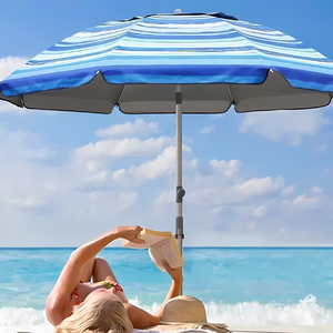 Sombrilla de playa extra grande de 1.6m 1.8m 2m 2.2m con diseño a rayas, ángulo ajustable, UPF 50+ para proteger del sol. - Product Image 5