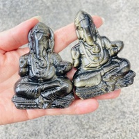 Décoration en obsidienne noire sculptée en forme de Ganesha, pierre précieuse naturelle de guérison, vente en gros