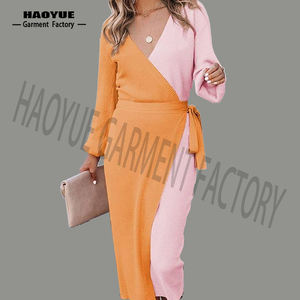 Fabricant personnalisé Robes longues décontractées pour femmes à tricoter à la mode et aux couleurs contrastées - Product Image 5