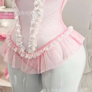 French retro Y2K ballet style Coquette pure and alluring mesh lace bodysuit suspender tulle skirt top sweet - Product Image 3