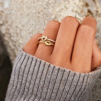 Dina mode plus récent femmes bijoux fins élégant 925 en argent Sterling Double couche noeud cravate Zircon femmes anneau minuscule bague cadeau