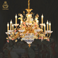 Lustre en céramique à fleurs de rose française, salon, duplex, villa, style classique, luxe, laiton, luminaire décoratif suspendu