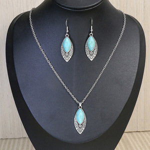 Ensemble collier et boucles d'oreilles en alliage plaqué argent et howlite turquoise, forme goutte d'eau, style bohème chrétien pour femme, vente en gros - Product Image 2